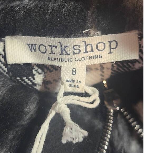 Workshop Republic Black White Plaid Short Teddy Jacket ~ Small, NEW - Picture 6 of 8